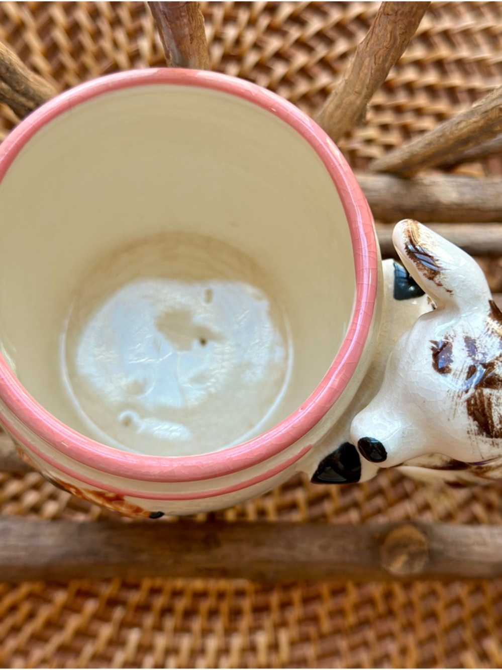 Vintage Set of Always Drink Milk Ceramic Animal Handle Mugs Cream Pastel Accents - Picture 8 of 10